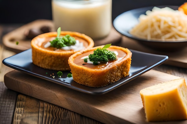 a tray of food with a jar of food on the table