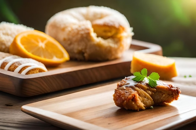 A tray of food with a piece of bread and orange on it