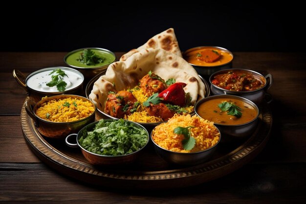 Photo a tray of food with rice rice and a tortilla