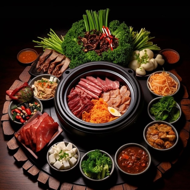 a tray of food with a variety of food on it