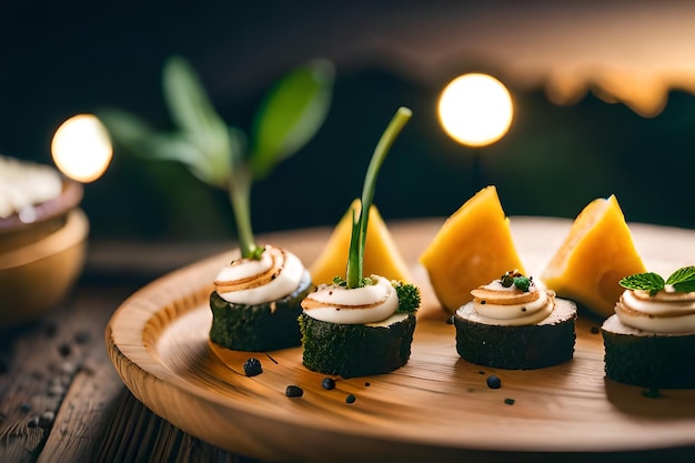 a tray of food with watermelon and melon on it