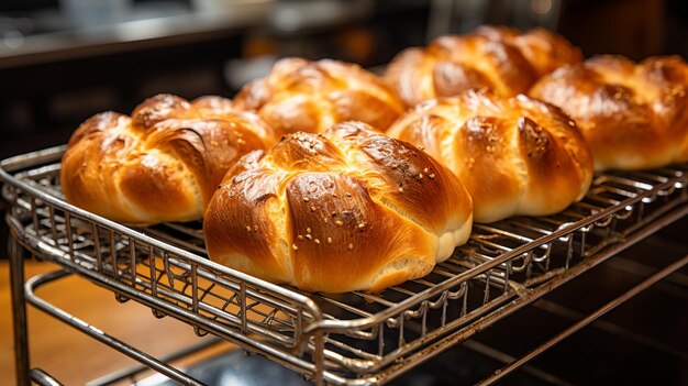 Photo a tray of freshly baked bread