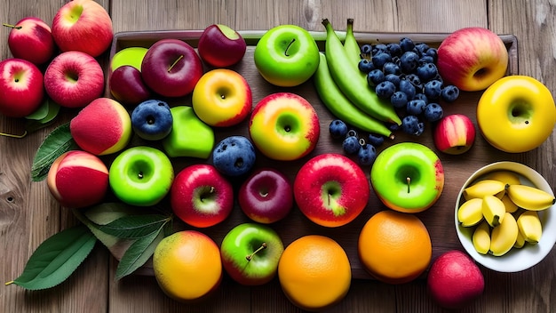 A tray of fruit including a variety of fruits.
