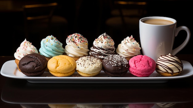 A tray of gourmet hot cocoa with marshmallows and whipped crea