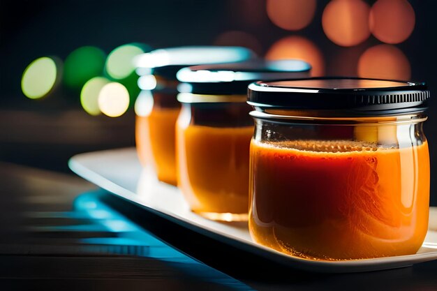 a tray of jams with a bunch of jars on it