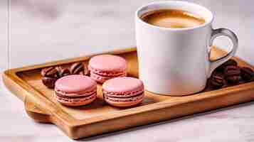 Photo a tray of macaroons and coffee with a cup of coffee on it.