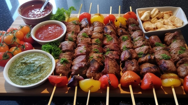 a tray of meat and vegetables