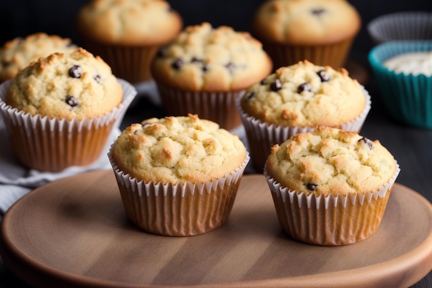 A tray of muffins with one muffin on it