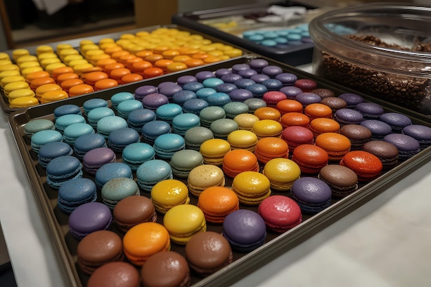 Tray Of Nitrogenfrozen Macarons With Vibrant Colors And Smooth Texture Generative AI