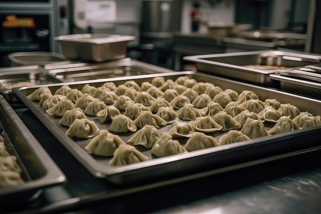 Tray Of Nitrogenfrozen Savory Dumplings Awaiting Steaming Generative AI