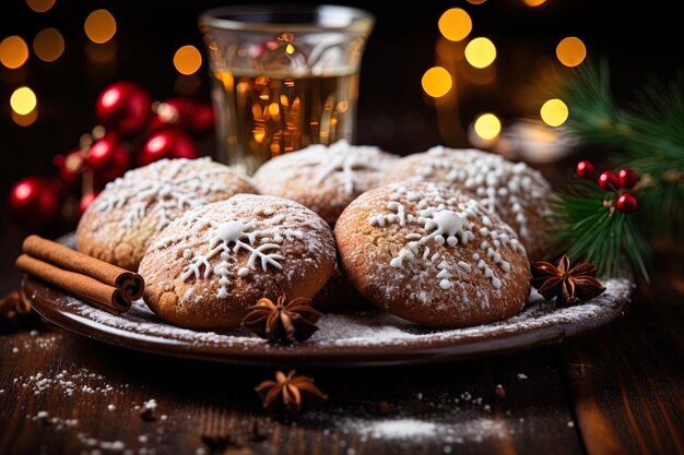 Photo a tray of pastries with a glass of beer on the table