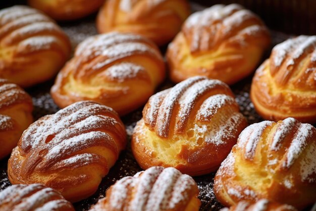 Photo a tray of pastries with powdered sugar on top