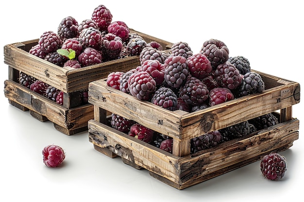 tray of raspberries on a white background