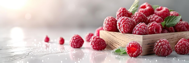 tray of raspberries on a white background