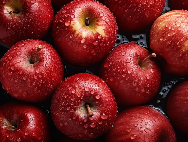 A tray of red apples with water droplets on them