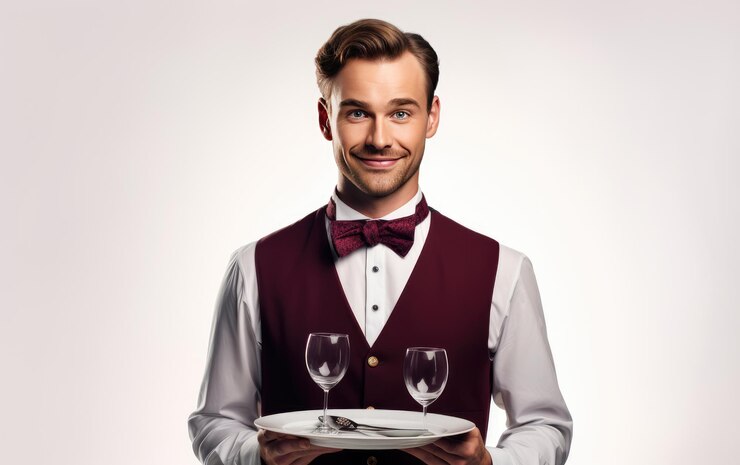 Tray Service Handsome Waiters Grace Isolated on a Transparent Background PNG
