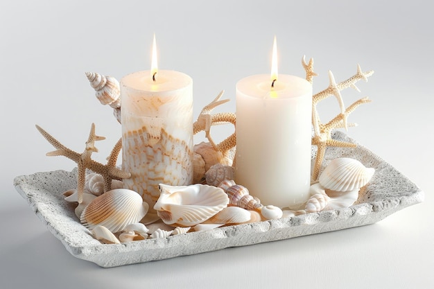 a tray of shells and shells with a seashell on it