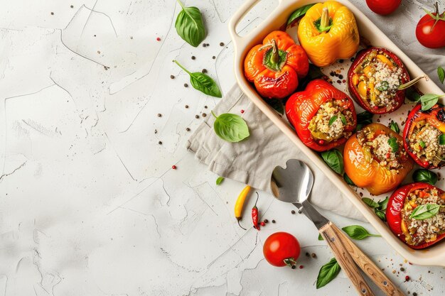 Foto un vassoio di peperoncini e pomodori ripieni