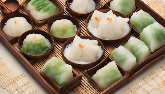 a tray of sushi with a small bowl of sushi on it