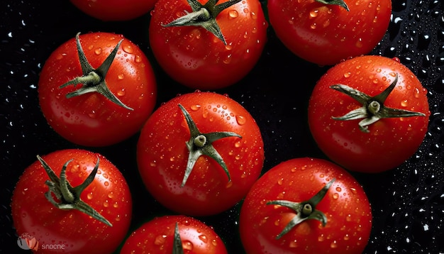 A tray of tomatoes with water droplets on them