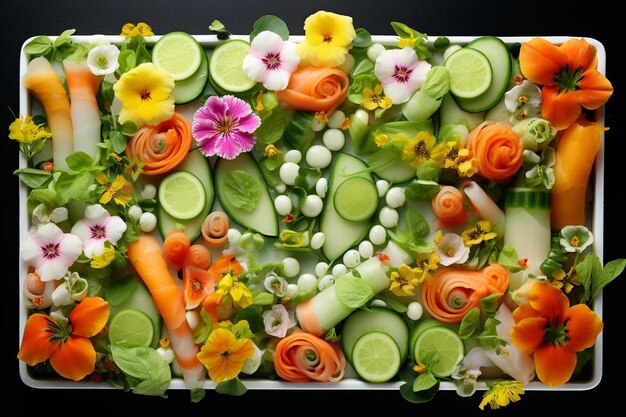 a tray of vegetables including cucumbers celery and carrots