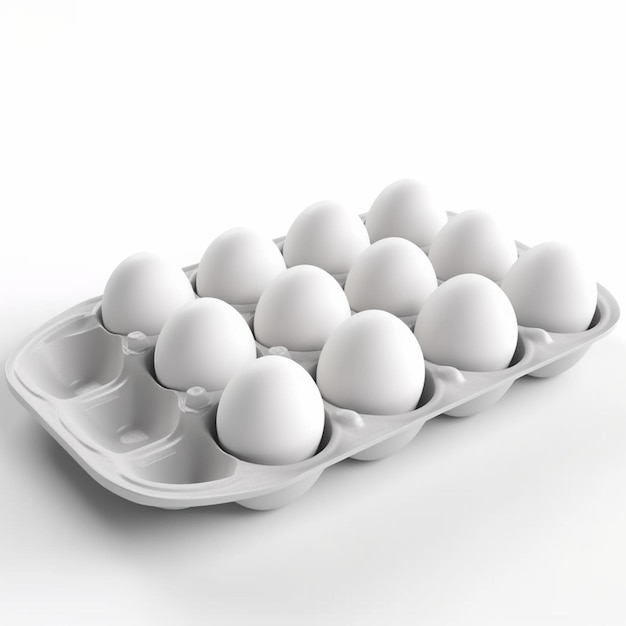 A tray of white eggs with one dozen in the middle.