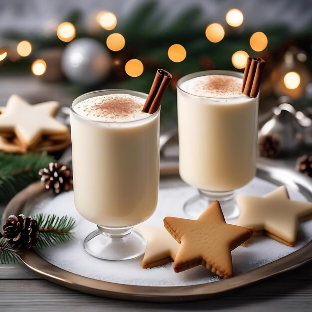 Photo a tray with cookies and a glass of milk