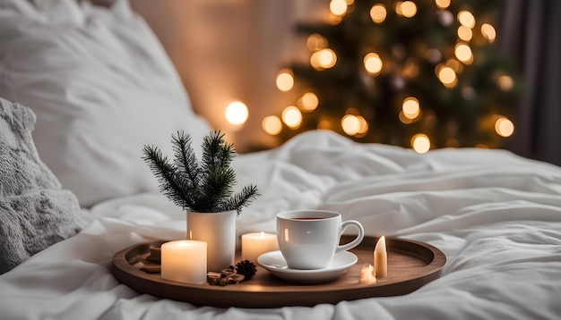 a tray with a cup of coffee and a cup of coffee on it