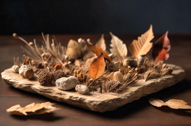 A tray with dried flower leaves placed on top of it