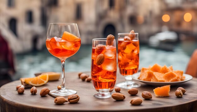 Photo a tray with food and drinks and a glass of wine