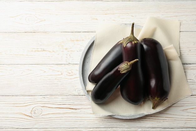 Tray with fresh eggplant