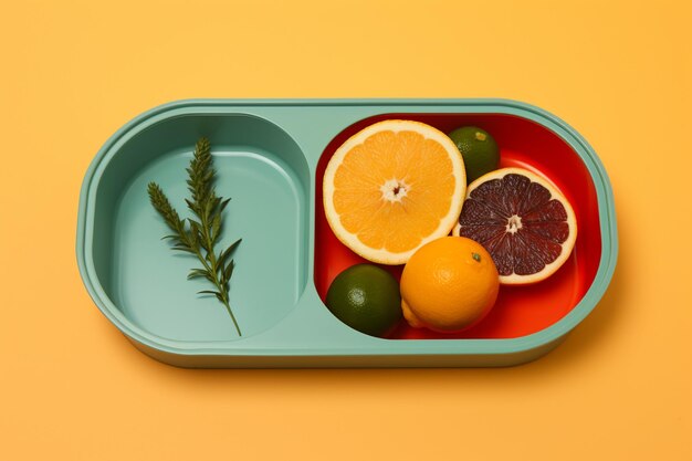 Tray with orange and lemon natural juice