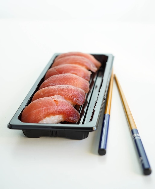 Tray with six pieces of sushi Tuna nigiris