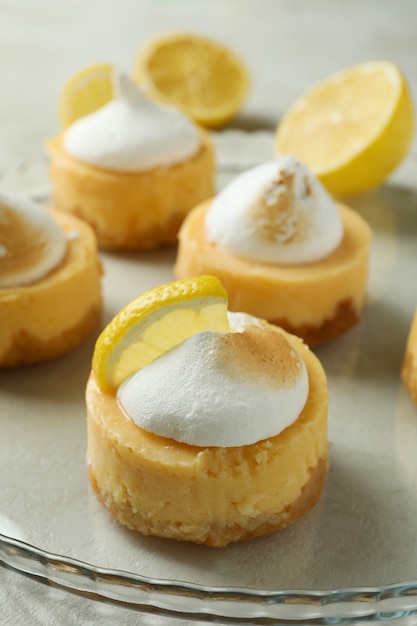 Tray with tasty lemon cupcakes, close up