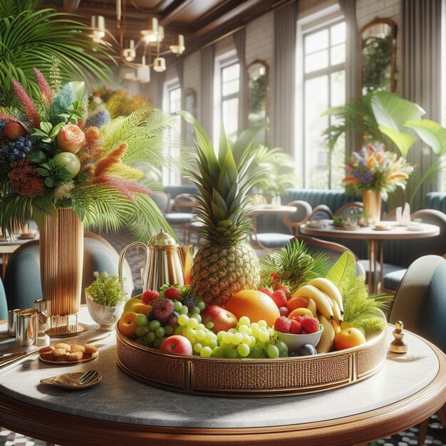 Photo a tray with tropical fruits on a restaurant table