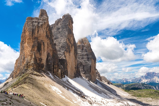 Tre Cime di Lavaredo in de Italiaanse Alpen Dolomieten Drie beroemde bergtoppen in Dolomiti Italië