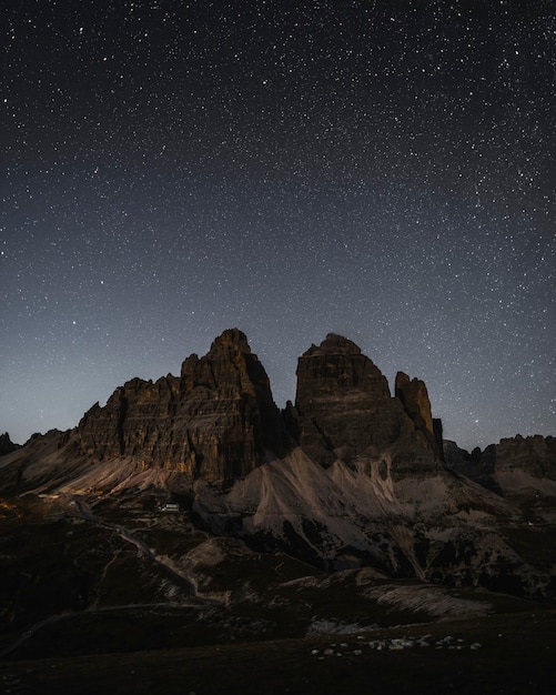 Tre Cime di Lavaredo 's nachts in de Dolomieten, Italië