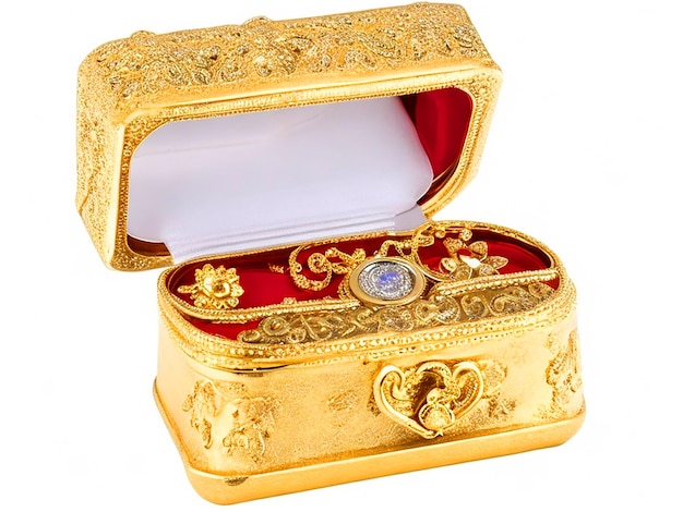 Treasure box with coin jwellery Dimond white background image downloaded