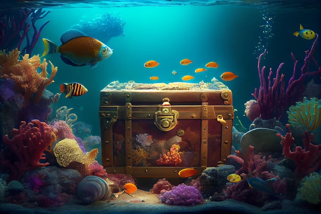 Treasure chest at the bottom of the sea Generative AI