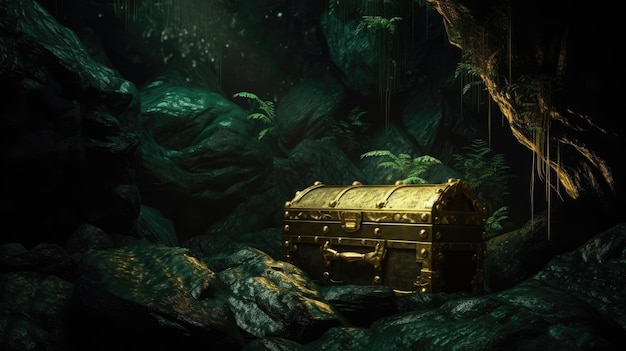 a treasure chest in a cave