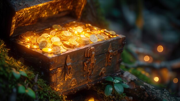 Photo treasure chest full of gold background