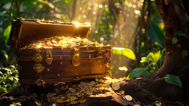 Treasure Chest Full of Gold Background