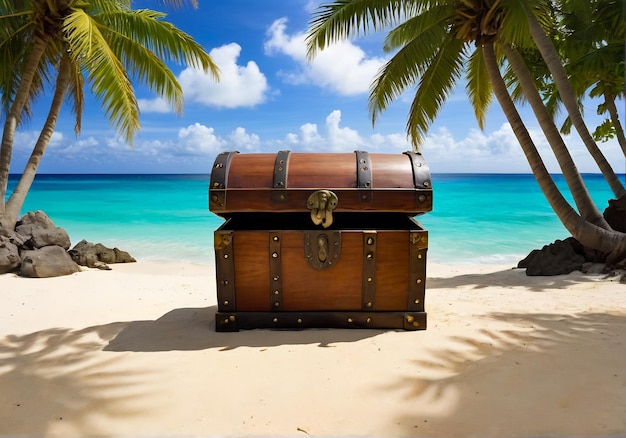 写真 treasure chest in the cave with gold background