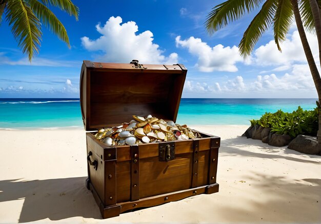 写真 treasure chest in the cave with gold background