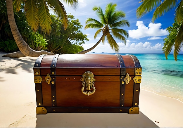 写真 treasure chest in the cave with gold background