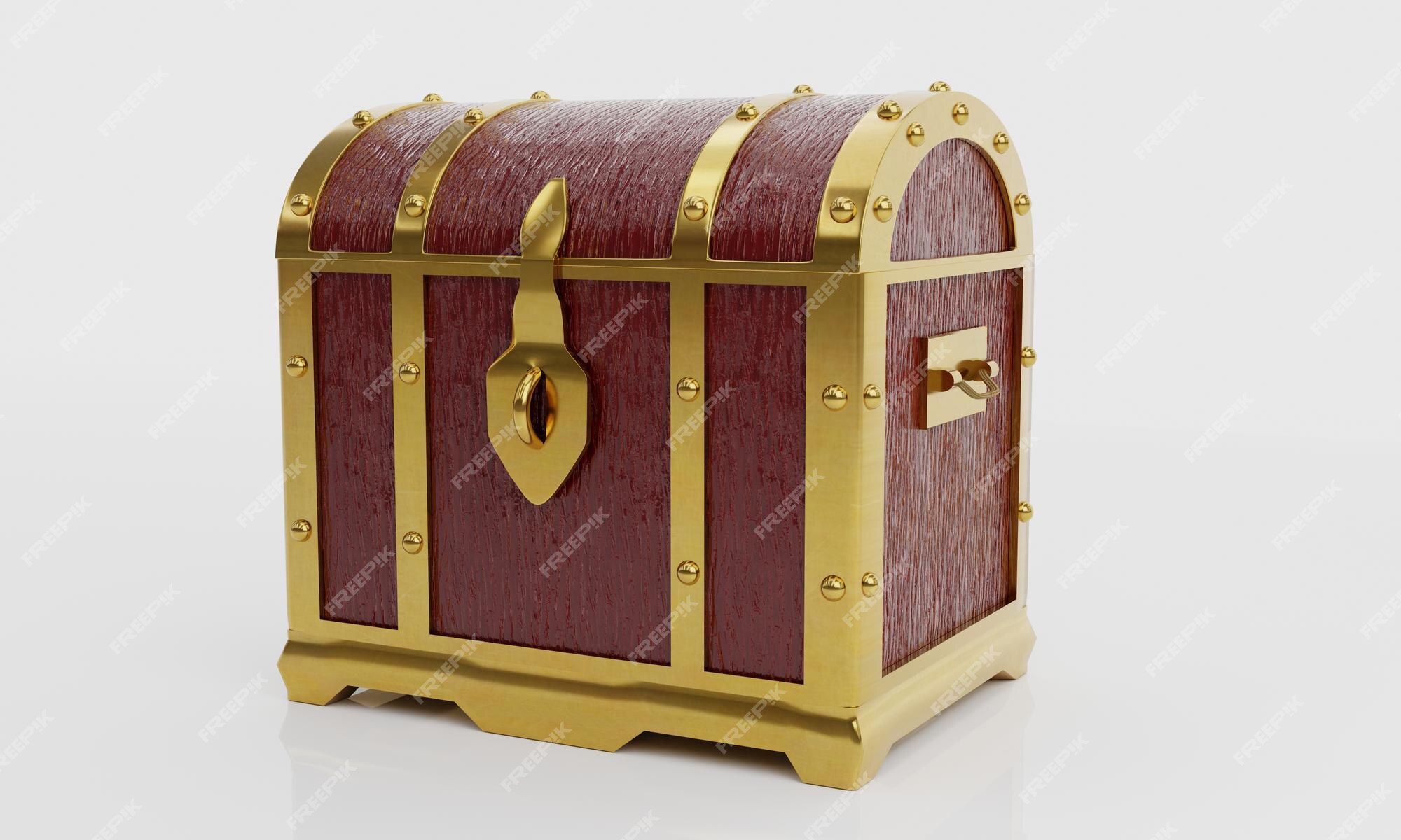 Treasure chest made of gold. Antique chest made of wood and metal