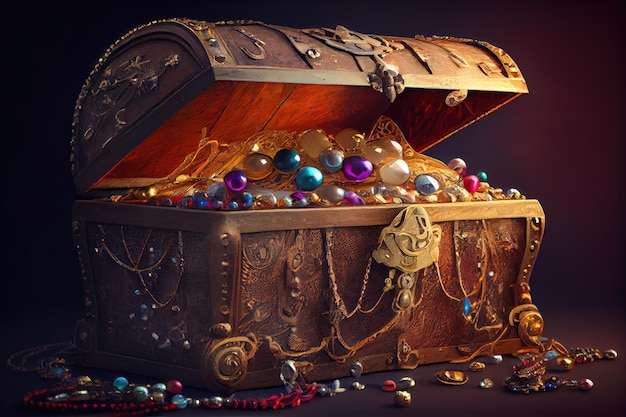 A treasure chest with colorful balls inside