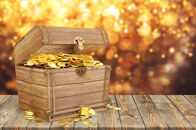 Treasure chest with gold coin