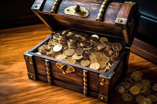 A treasure chest with gold coins in it