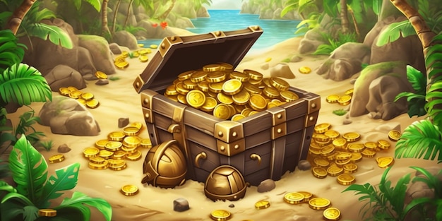 A treasure chest with gold coins in it